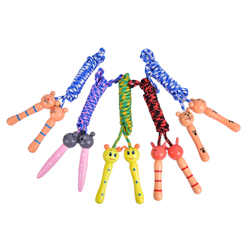 

5 Colors Kids Jump Ropes Wood Handle Sport Bodybuilding Fitness Lovely Cartoon Skipping Ropes Wood Handle At Home Fitness