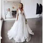 Белое пляжное свадебное платье с V-образным вырезом, плиссированное платье с открытой спиной белое свадебное платье-трапеция из органзы, размера плюс