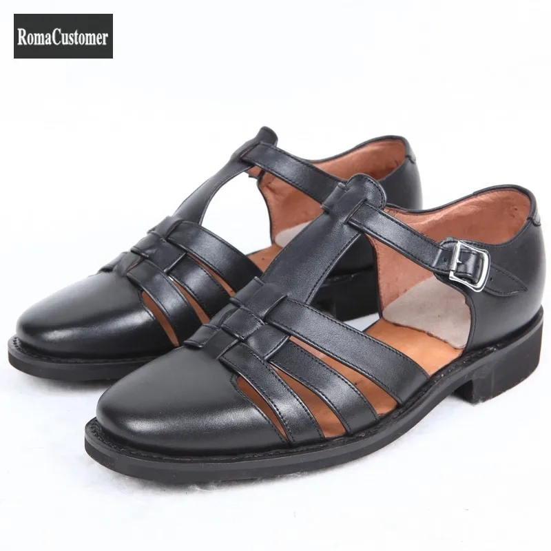 

Vintage Summer New Mens Casual Baotou Sandals British Style Male Genuine Leather Cowhide Punk Fashion Outdoor Beach Sandals