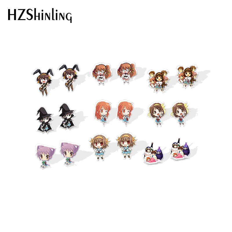 Новинка 2020 г. серьги-гвоздики с меланхолией Харухи зузузумией милые акриловые