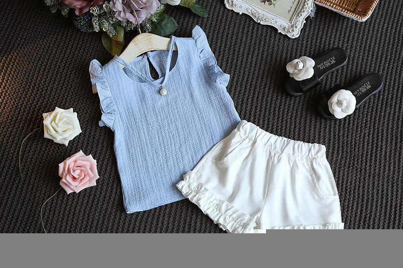 Шифоновый жилет без рукавов для девочек кружевные шорты комплект из двух