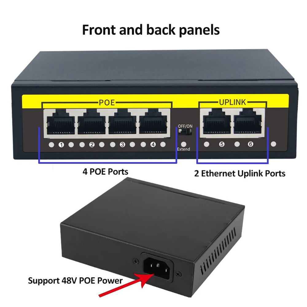 KuWFi POE Switch 4 POE+2 Uplink IEEE802.3af/at for IP Camera/Wireless AP/Wifi Router 10/100M Network with Extend Port | Компьютеры и