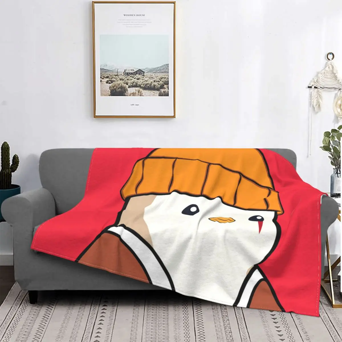 

Художественное одеяло Pudgy Penguins, Фланелевое украшение, вязаная шапка, портативное домашнее покрывало