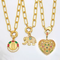 thick chain colorful cz elephant necklace gold plated goth virgin mary hollow heart shape pendant choker for women jewelry gift