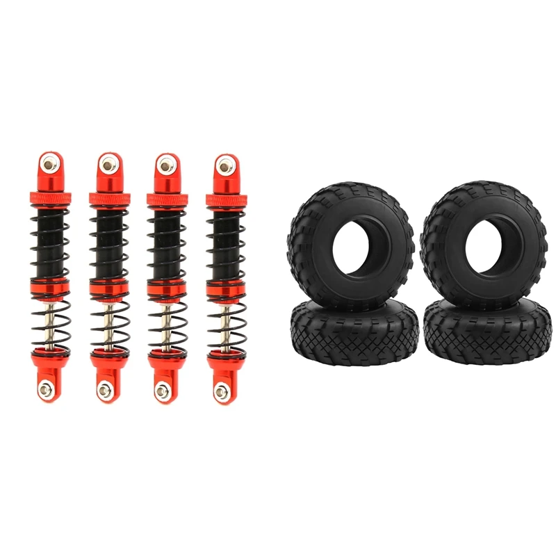 

4Pcs Shock Absorbers Oil Adjustable Damper With 4PCS 1.9 Rubber Wheel Tires Tyres For 1/10 RC Crawler Car Axial SCX10