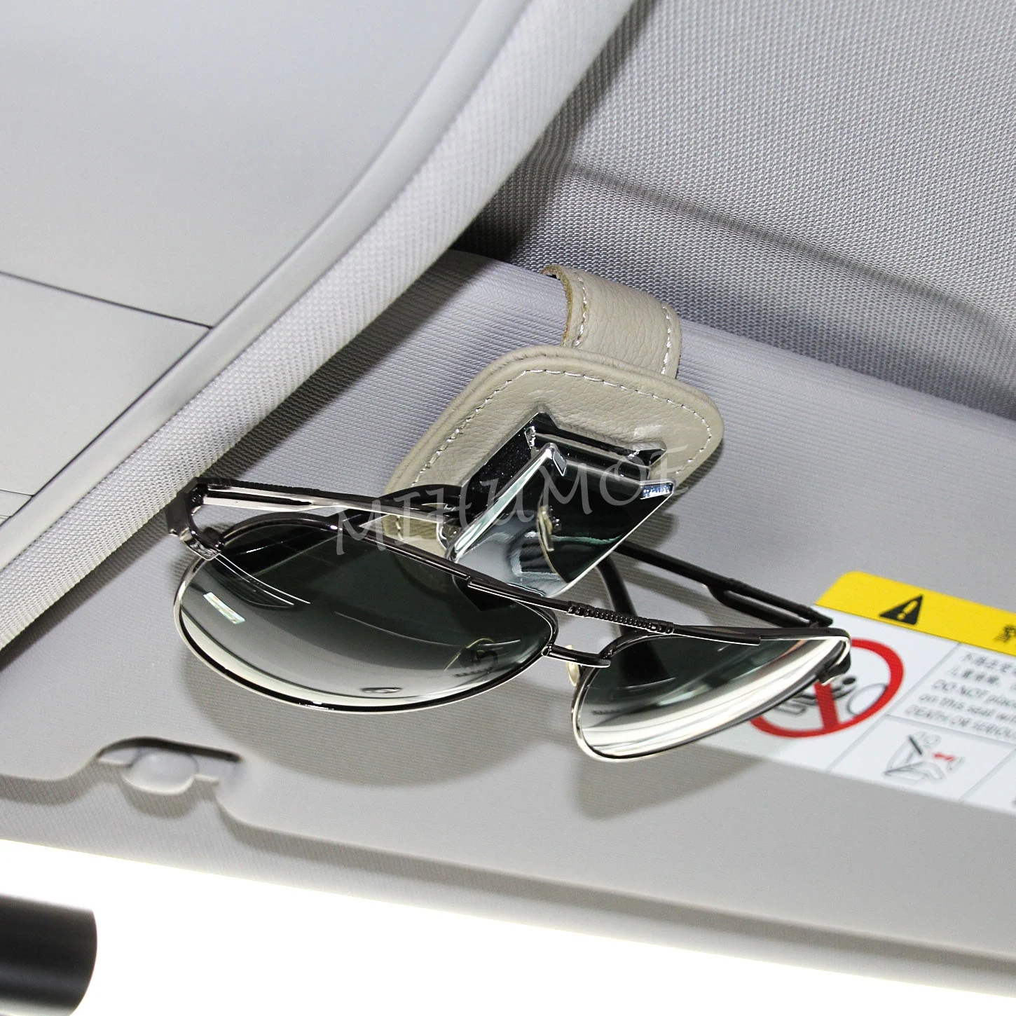 

Glossy Chrome Vehicle Sun Visor Shield Glasses Ticket Clip Beige