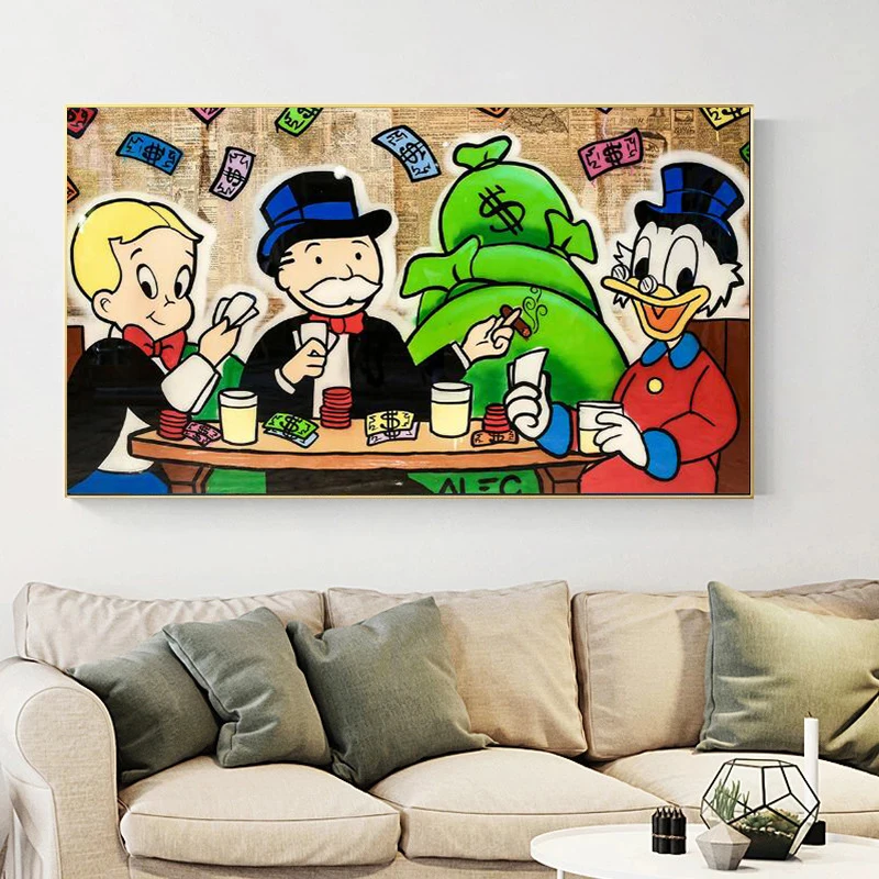 

Graffiti Street Art Alec Monopoly Donald Duck on Canvas Paintings Posters and Prints Wall Art Pictures for Living Room