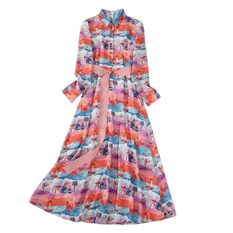 

Платье-макси с отложным воротником, поясом и пуговицами спереди