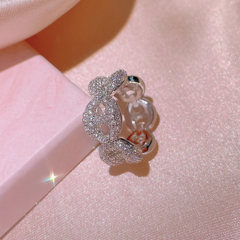 

Exaggerated Full Diamond AAAA Zircon Ring Gold and Silver Two-color Jewelry Line Cross Ring Couple Ring Women's Party Jewelry