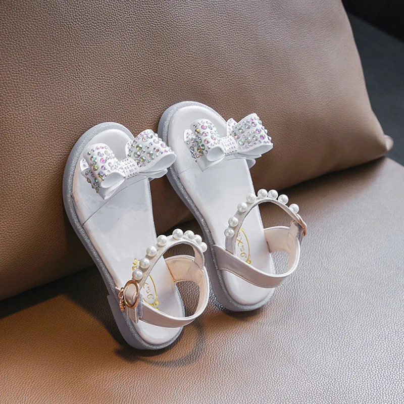 Sandalias de princesa con nudo de mariposa para ni&ntilde;as, zapatos de playa, bonitas sandalias de perlas, bonitas para fiesta, elegantes, a la moda, 2022-4