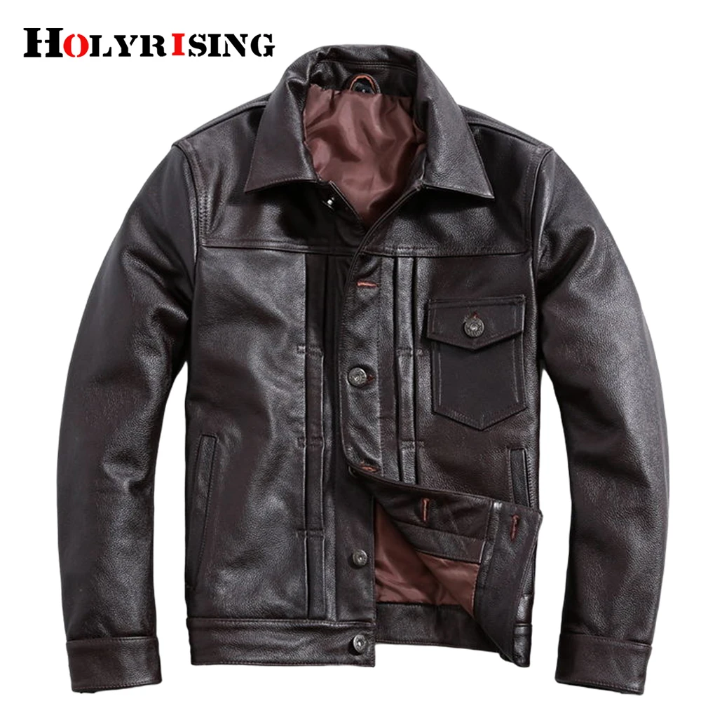 

Мужская кожаная куртка, мотоциклетные пальто из натуральной коровьей кожи, винтажная байкерская куртка с отложным воротником, 19577