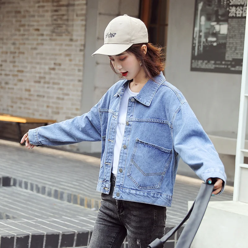 Женская джинсовая куртка свободного покроя повседневная ковбойская с большими