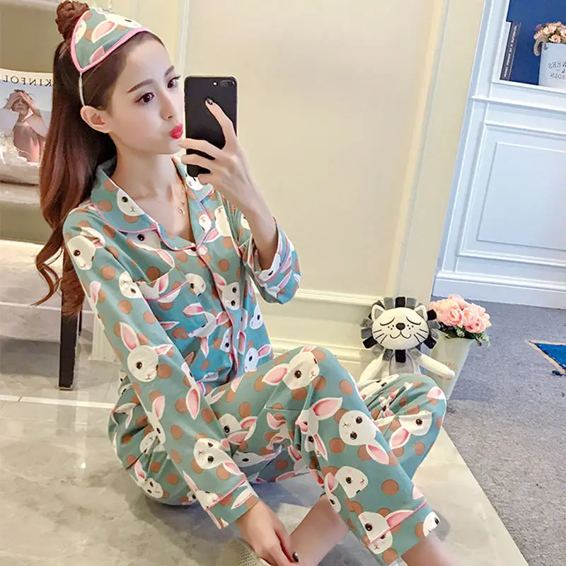 Pajamas Women's Long-sleeved Spring and Autumn Korean Women's Plus Size Home Service Summer Two-piece Suit Sleepwear Women