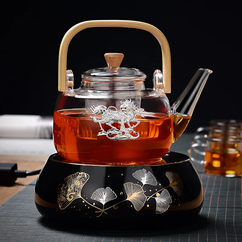 

Electric Kettle Travel Cover Handle Kettle Glass Tea Stove Set Vintage Leaf Water Kitchen Coffee Bouilloire Home Garden ZZ50SH