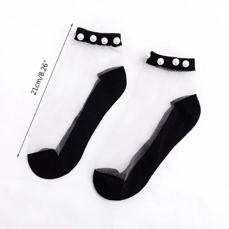 Женские летние носки-Башмачки из стекловолокна с жемчугом и бусинами Чулочные