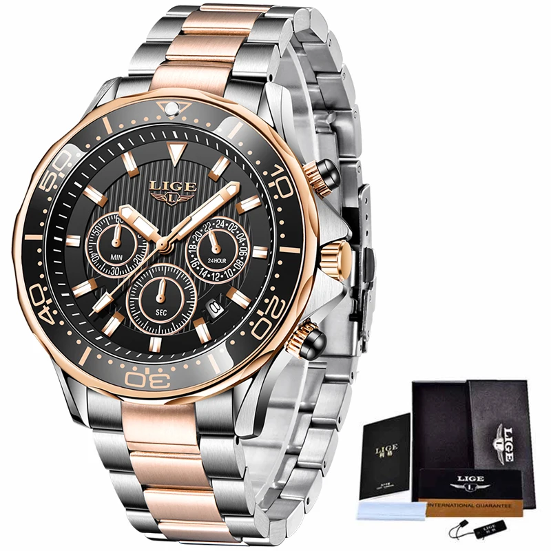 

2021 New Sport Chronograph Men Watches LIGE Top Brand Luxury 316L Steel Quartz Clock Waterproof Big Dial Watch Relogio Masculino