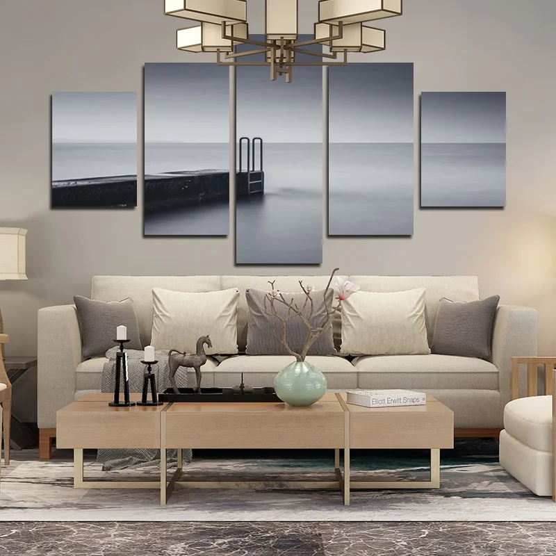 

Black And White Landscape Pictures Scandinavian Style Wall Art Pictures Canvas Painting Posters 5 Panel Living Room Home Decor