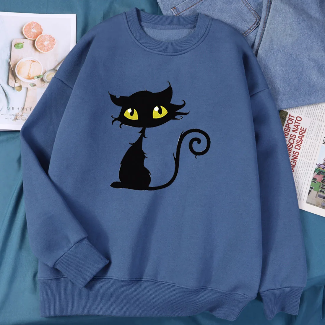 Kawaii Sweatshirt Woman Pullovers Fashion Brand Tracksuits 2021 FallHarajuku Clothes Cute Cat Print Female Long Sleeve Hoodies | Женская