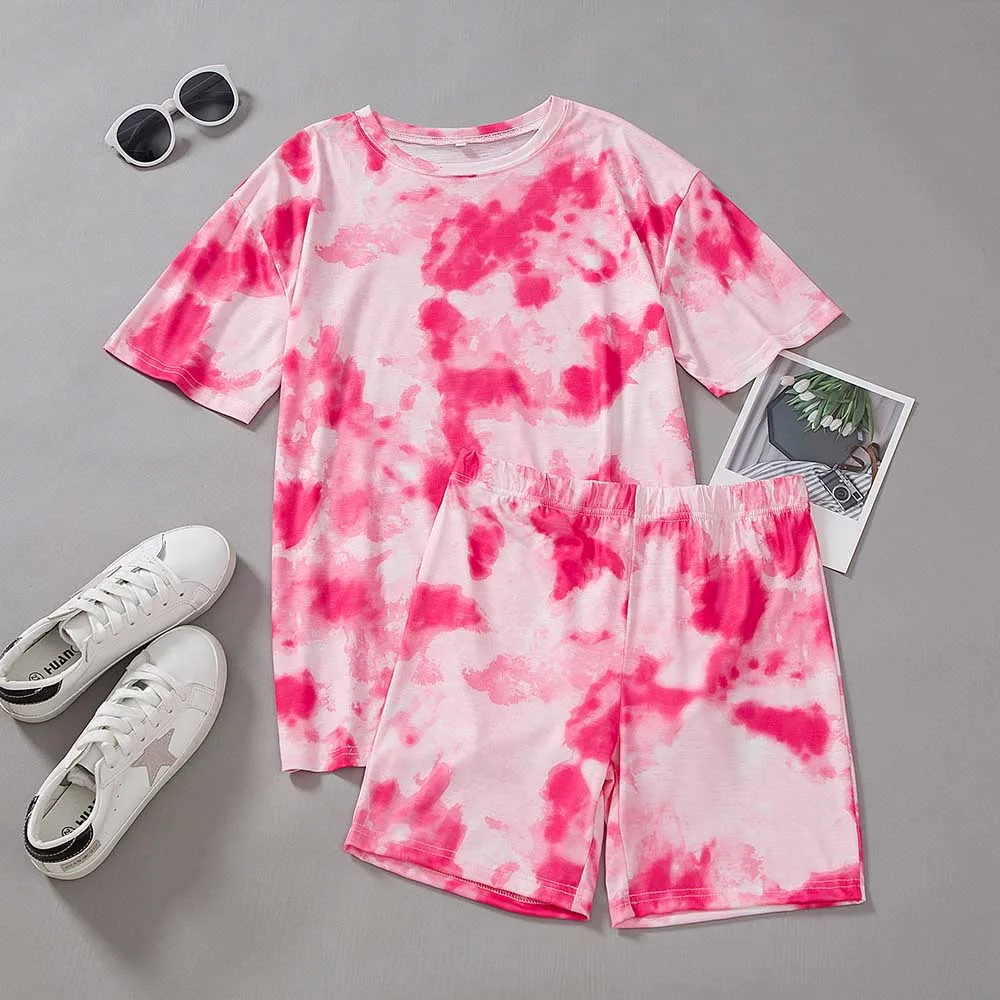 

Dye Joggers Set Two Piece Sweatpant Sets Jogger Loungewear Women Summer Tracksuit Shorts Casual Short Sleeve Outfits for Women