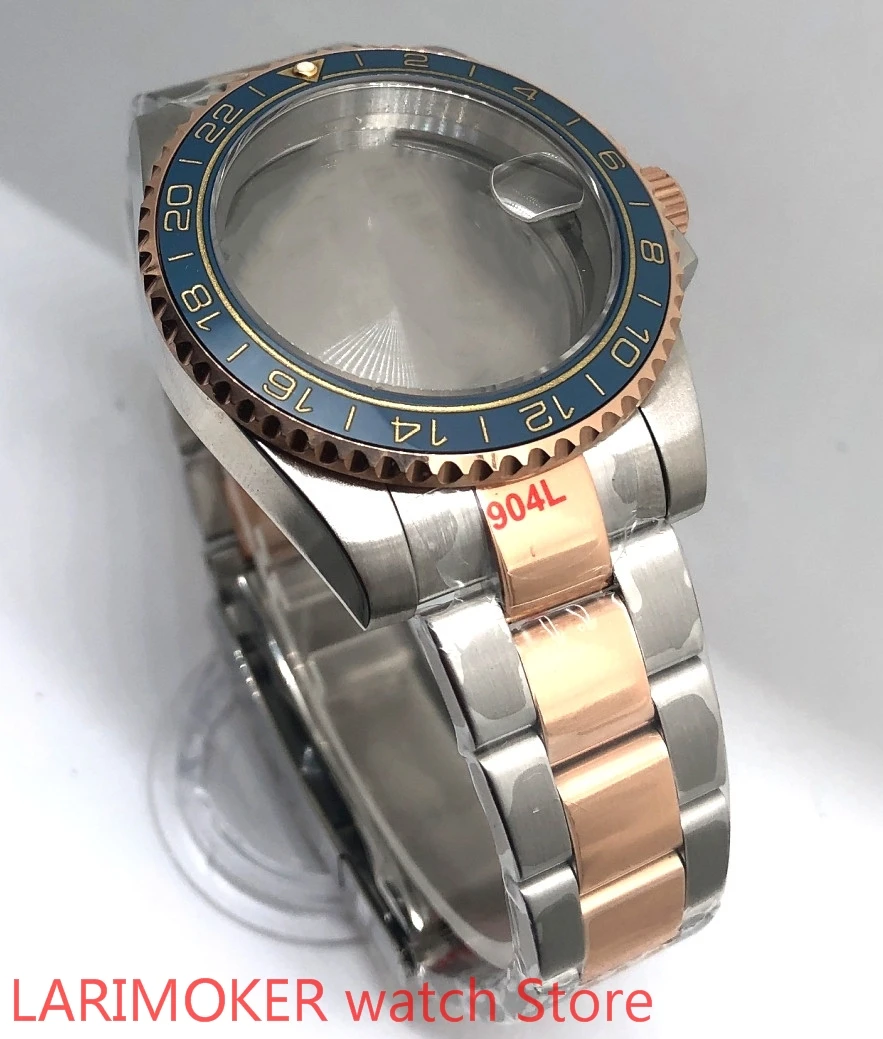 

Sealed back cover 904L stainless steel rose gold strap bracelet with 40mm sapphire glass ETA NH36 MH35 case bezel yellow Cyan