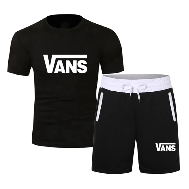 

2021Summer Men's T-shirt Set 2-piece Men's Sportswear Suit Basketball Sports Fitness Printed Short Sleeve + Men's Suit