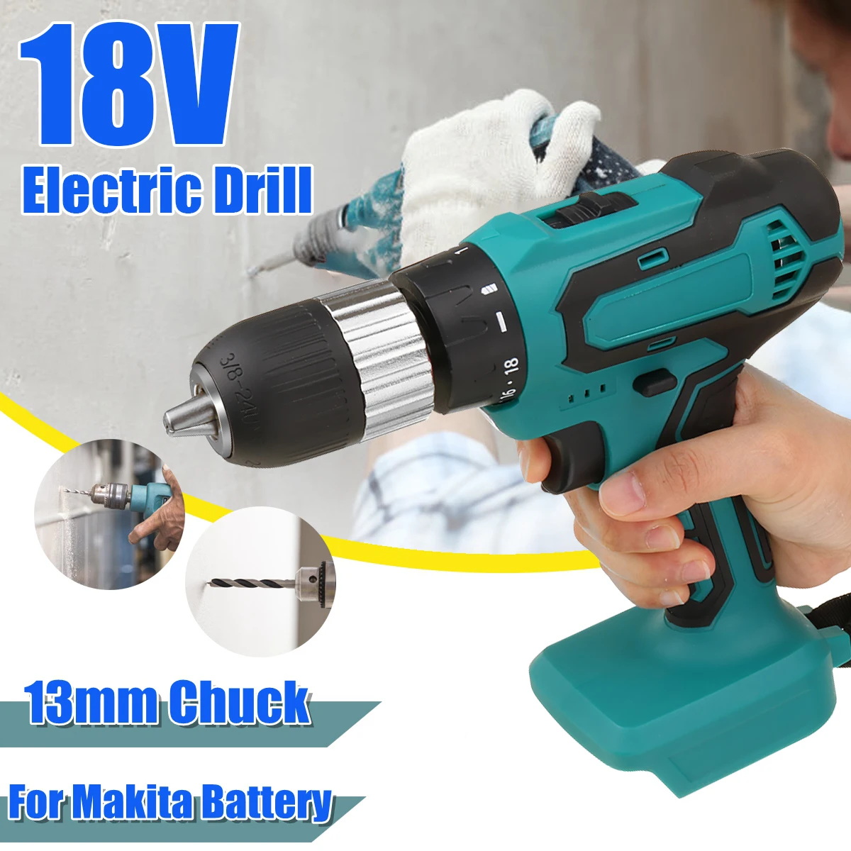

13 мм Беспроводная электрическая дрель 3/8 дюйма Патрон Отвертка для Makita DC18V батарея Мини Беспроводная электрическая дрель отвертка электрои...