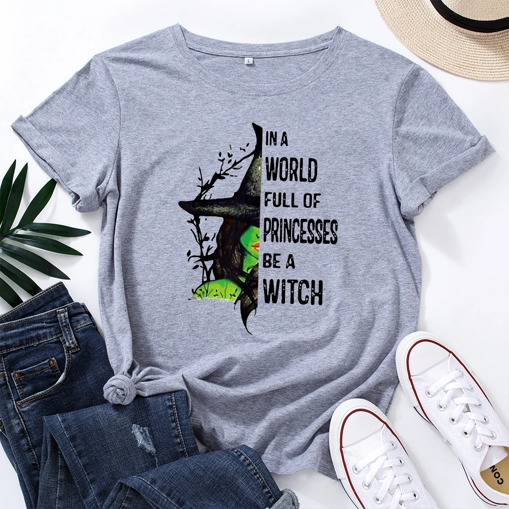 

Women's Graphic Tees 100% Cotton Short Sleeve Crew Neck Loose T Shirt Tops Female Summer Casual Clothes Be A Witch Shirt