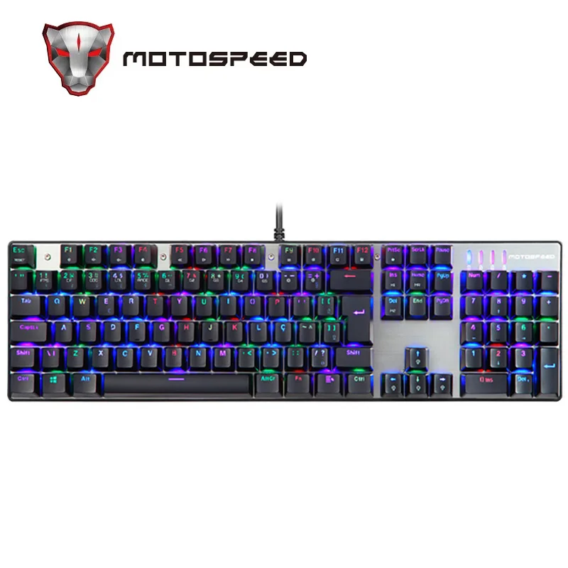 

Клавиатура Motospeed CK104 игровая механическая, 104 клавиши, русская, английская, красные переключатели, синий металлический проводной, светодиодн...