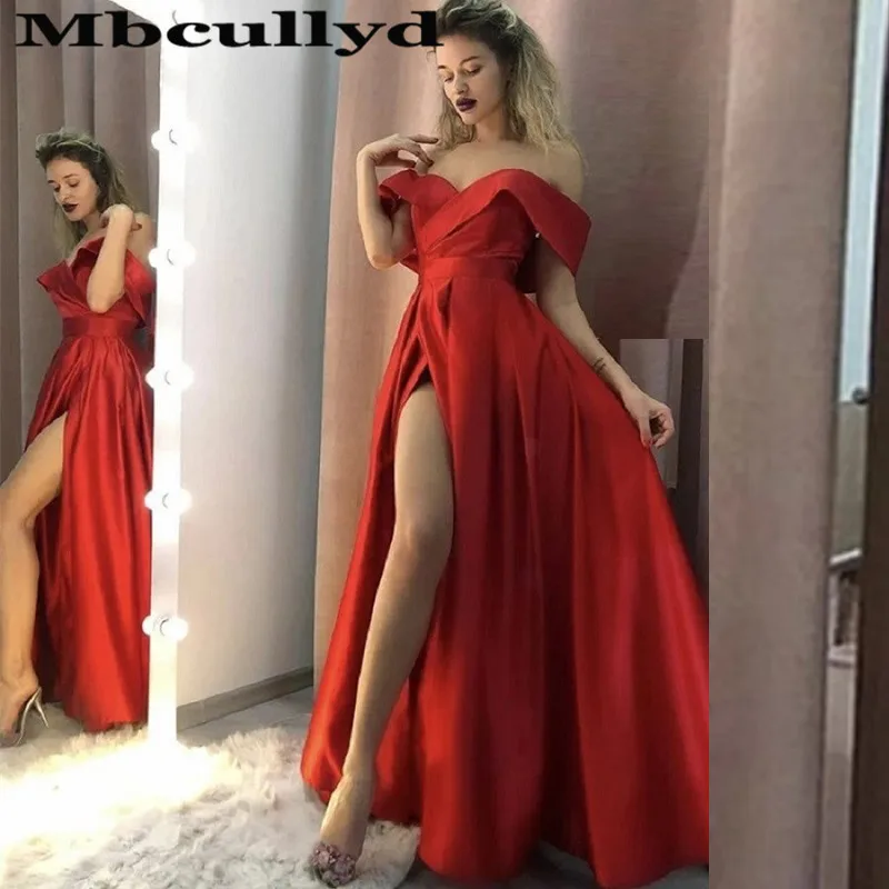 Mbcullyd красные Выпускные платья с открытыми плечами длинные 2020 вечерние высоким