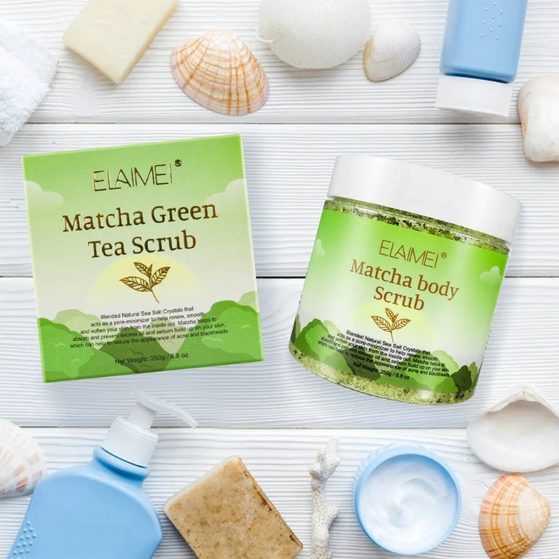 

Matcha Green Tea Dead Sea Salt Body Scrub Skin Exfoliating Brightening Acne Treatment Deep Cleansing Pore Dead Skin
