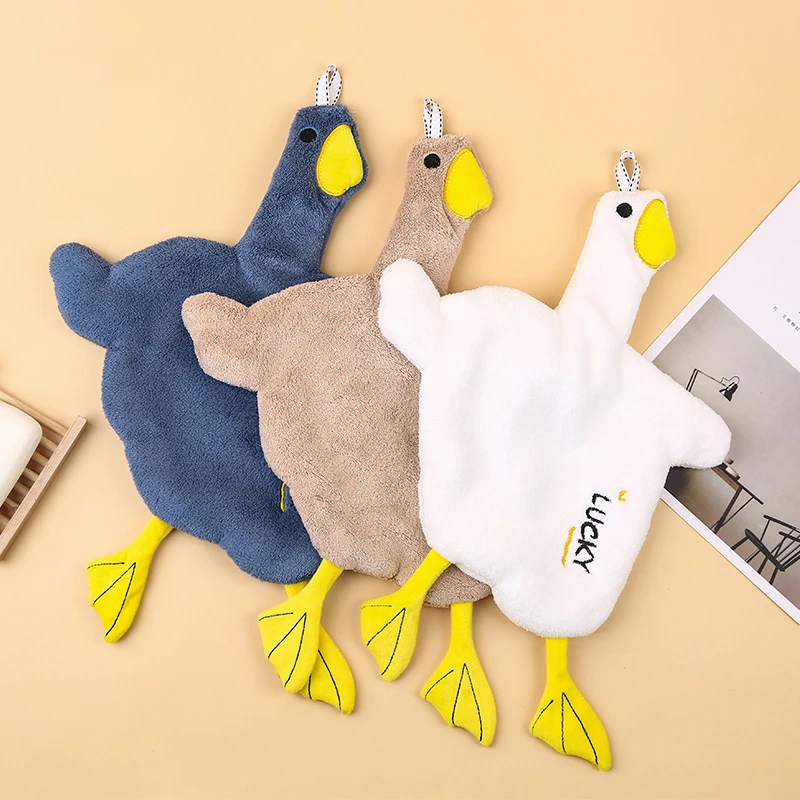 

Duck Shape Coral Fleece Hand Towel with High Absorption Hangable Kitchen Bathroom Supply STTA889