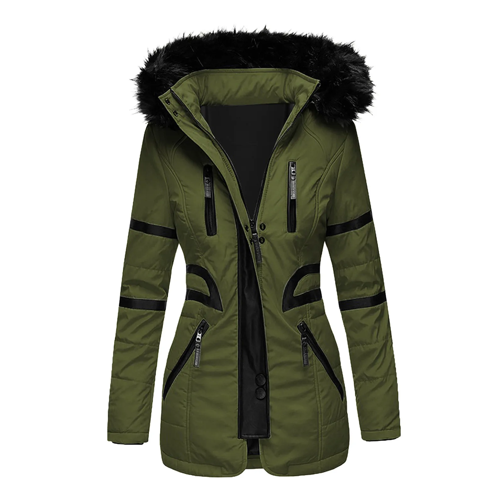 

Женское теплое пальто, куртка с длинным рукавом, верхняя одежда на молнии, меховой Тренч, Женское зимнее теплое плотное пальто с капюшоном #8