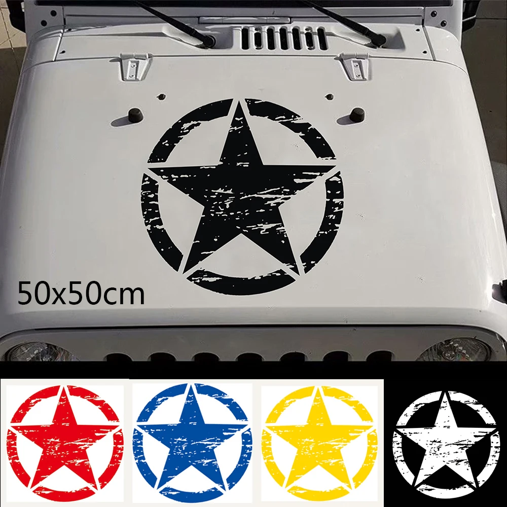 

Car Military Army Star Hood Vinyl Sticker Off Road Graphic Decal For Jeep Wrangler Automobiles Exterior Accessories 50x50cm