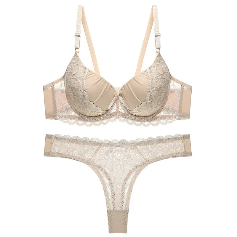 

Hjwsfdcai Sexy Thongs Bra And Panties Set For Women Solid Lace Hollow Underwear Push Up Bra Women's Lingerie Sets
