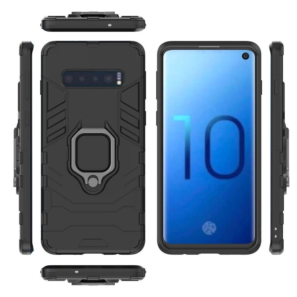 For Samsung Note 10 S10 E S9 S8 Plus Case Armor Kickstand Hybrid Cover Galaxy 9 8 Magnetic Metal Ring Shockproof Coque |