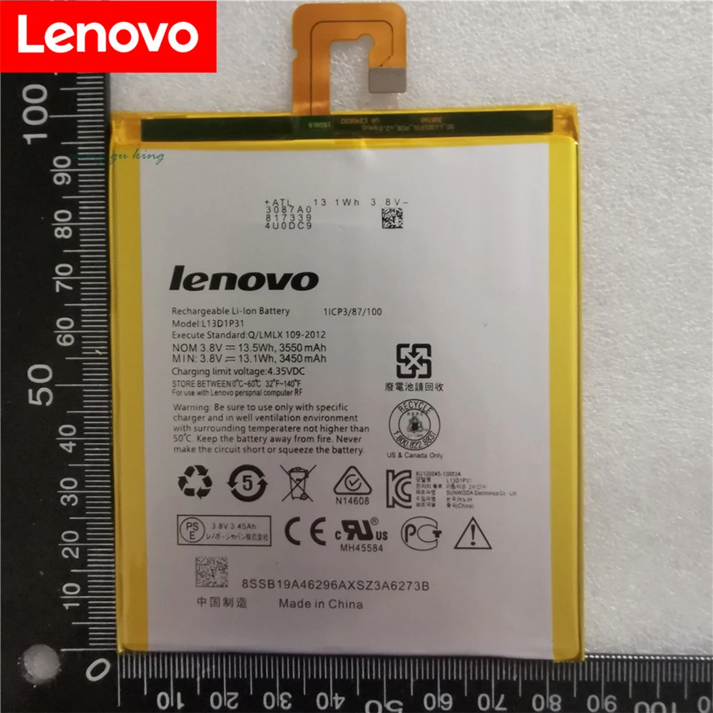 Новый аккумулятор для Lenovo LePad S5000 S5000H Pad A3500 Tablet PC L13D1P31 tab 2 A7-30 3450-3550mAh + номер
