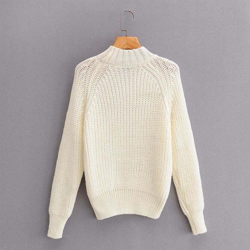 ZA 2020 Women Autumn Winter pure white Sweater O-Neck Thicken Girl Long Sleeve Casual Loose Knit Pullovers | Женская одежда
