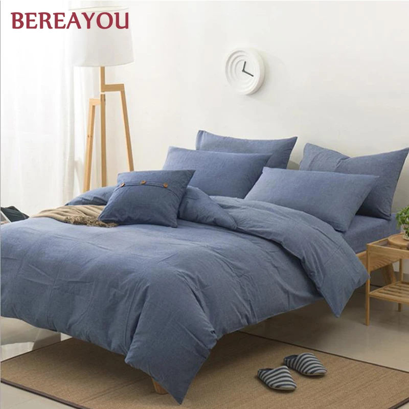 Японские черные постельные принадлежности Моющийся хлопок сплошной цвет