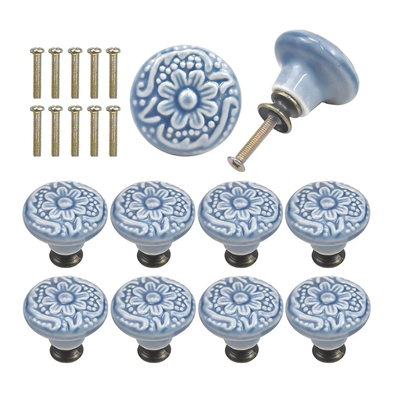 

10PCS Ceramic Cabinet Knobs Vintage Drawers Handles for Kitchen Cupboard Drawer Bookcase Furniture Door (with Screws) Retail
