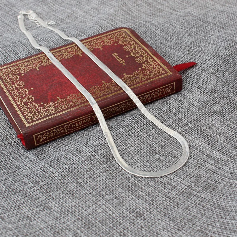 New Fashion Silver Plated Necklace Unisex Flat Snake Link Chain Lobster Clasp Collares Necklaces For Women Men Gifts 2022 | Украшения и