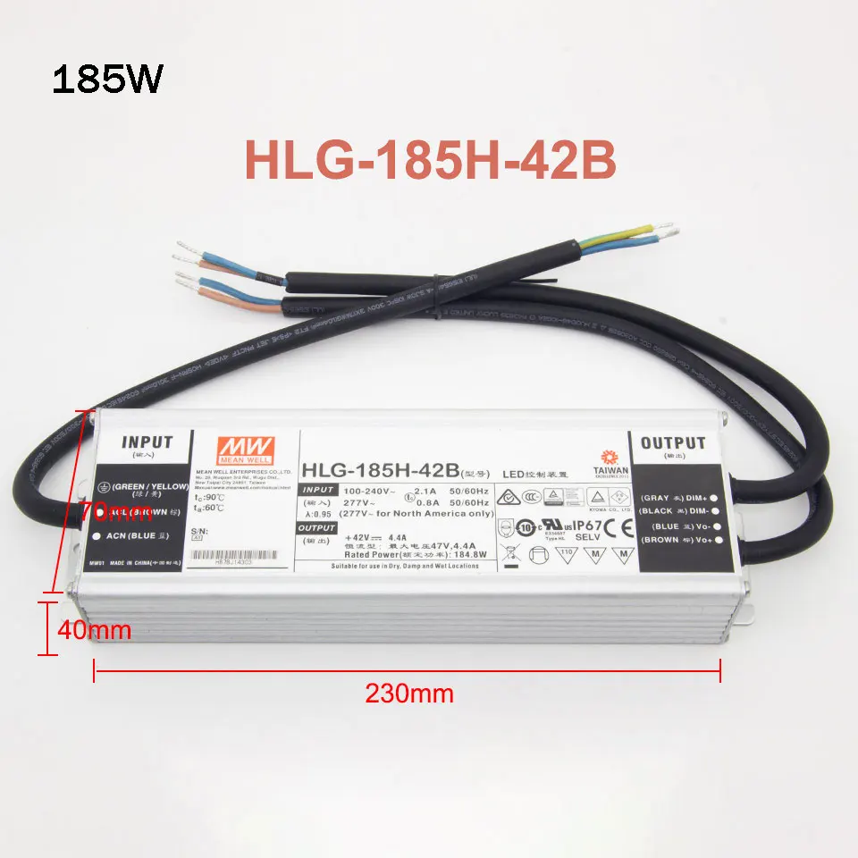 

Meanwell Dimmable 185W 240W 320W Driver HLG-185H-42B HLG-240H-36B, HLG-320H-42B LPC-60-1400, APV-12-12 Output LED Power Adapter