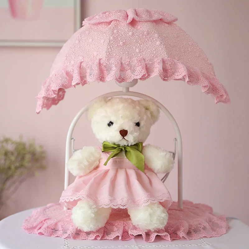 Европейские кружевные розовые настольные лампы с рисунками из мультфильмов