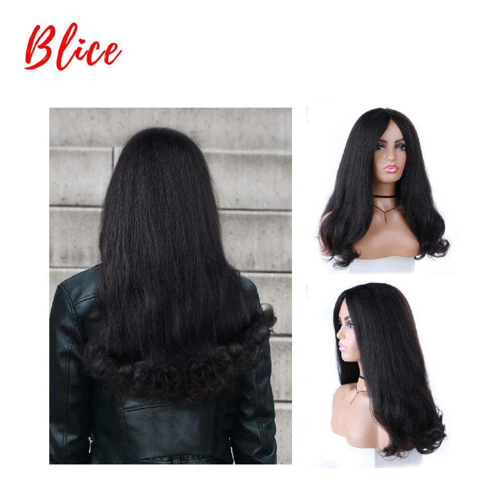 Blice Tail Warping Curly 20 Inch Long Kinky Straight Synthetic Wigs Black Heat Resistant Natural Looking Daily&Party Wig 60cm