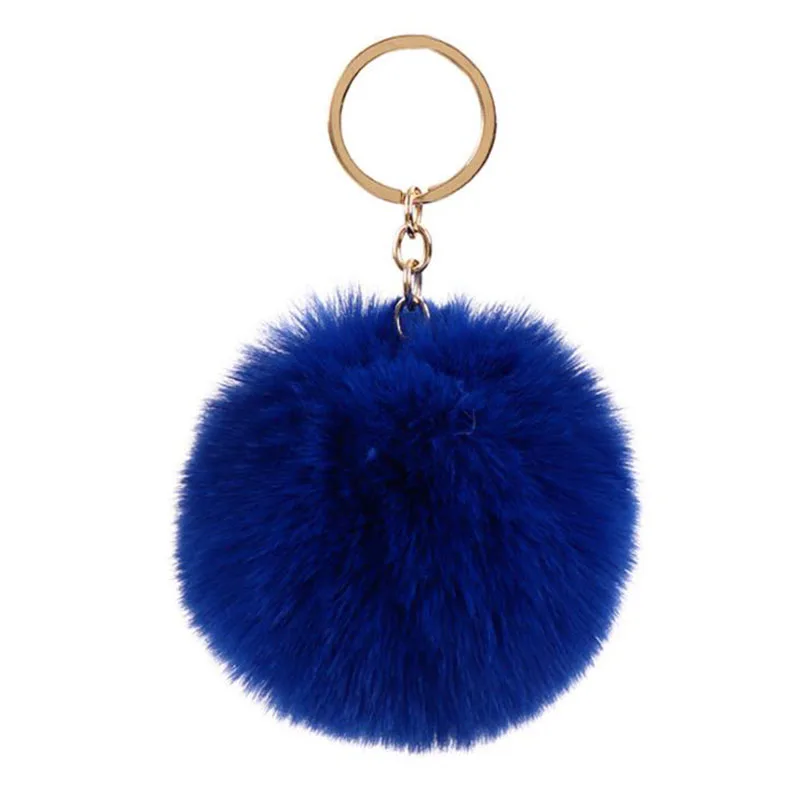 8cm Simple Pompom Fur ball Keychain Artificial Rabbit Fur Animal Key Chain For Woman Car Bag Accessories Key Ring 15 colors