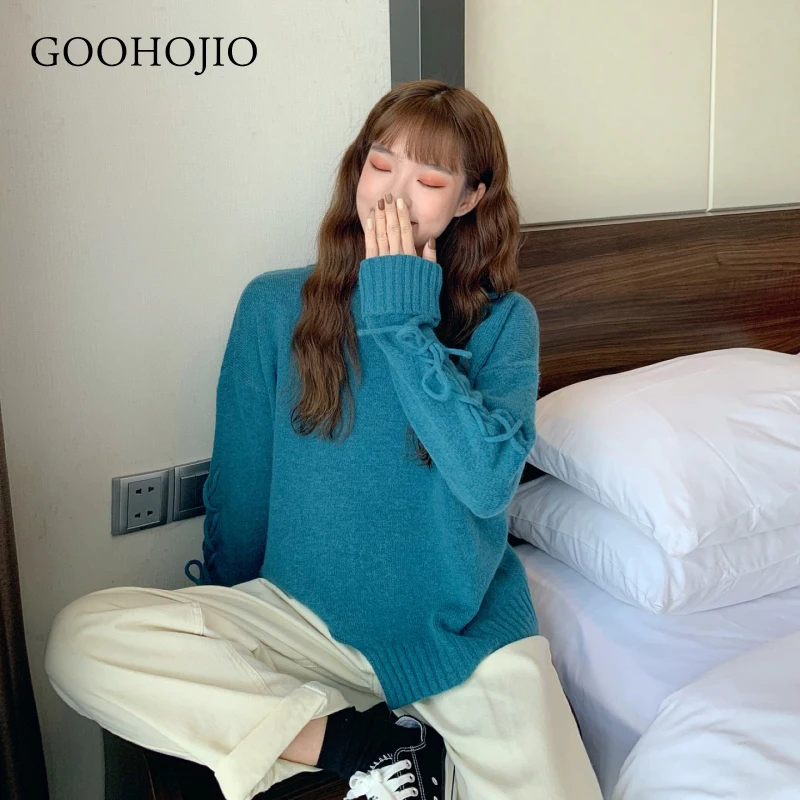 

GOOHOJIO 2021 Spring Autumn Round Neck Sweater for Lady All-match Solid Color Women Pullover Fashionable Vintage Sweaters Women