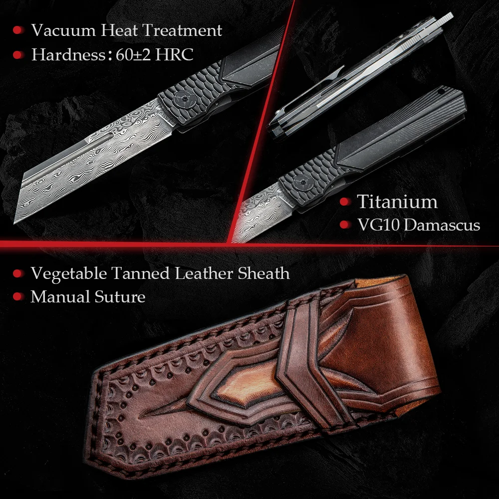 TRIVISA дамасский хигоноками Мясницкий бальд титановая ручка с карманным зажимом и