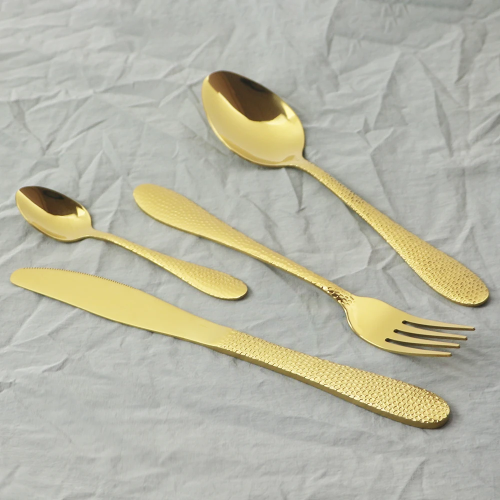 

24Pcs/Set Gold Cutlery Set Western Knife Fork Tea Spoon Dinner Tableware Set Stainless Steel Dinnerware Set Kitchen Flatware Set