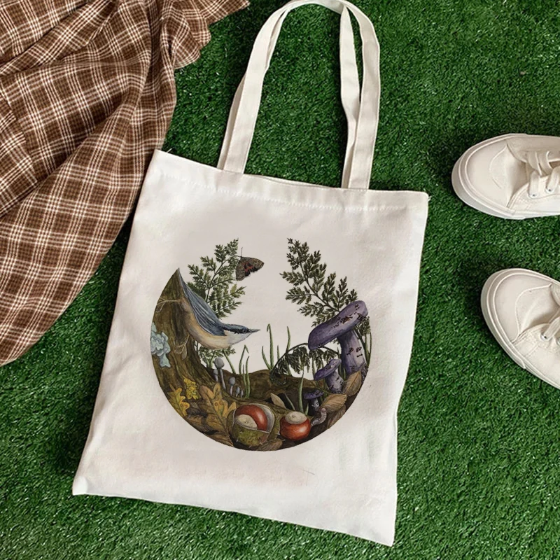 

Холщовая Сумка на плечо для женщин, повседневный саквояж для покупок с принтом грибов, плотная хлопчатобумажная Сумочка для учеников и книг...