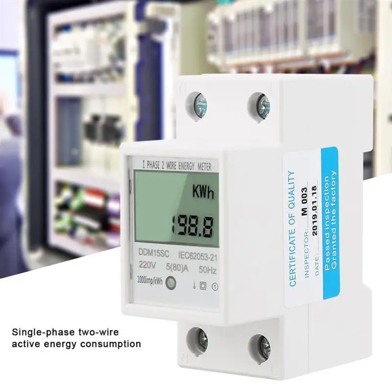 

DDM15SC Electric KWh Meter Single Phase LCD 2 Wire 35mm Din Rail Digital Kilowatt Hour KWH Energy Meter 220V/230V​​ LCD Display