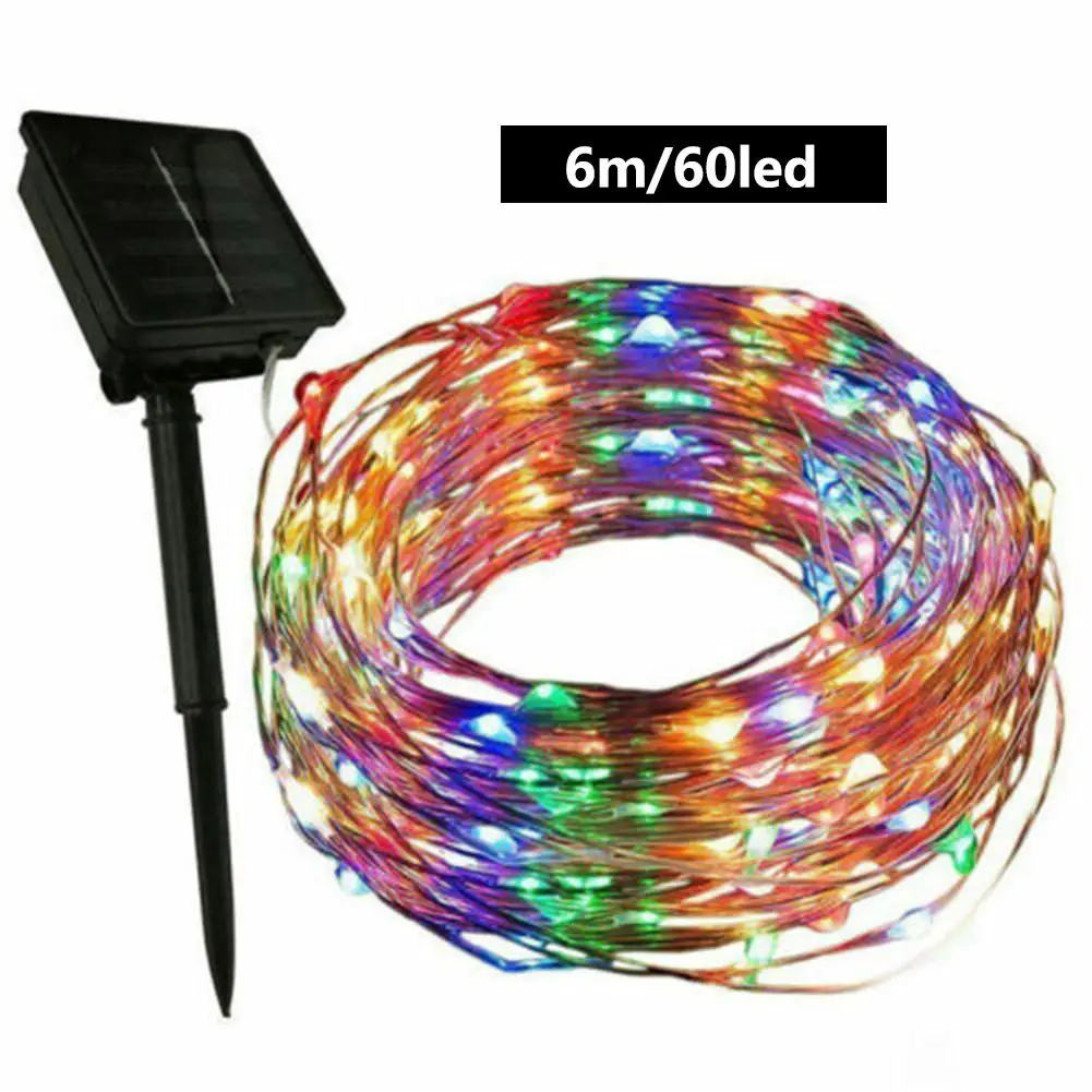 6m light color 60/100 светодиодный светильник на солнечной батарее, сказочная гирлянда, светильник из медной проволоки, наружная водонепроницаемая рождественская гирлянда, светильник, декор для сада - Испускаемый цвет: 6m light color